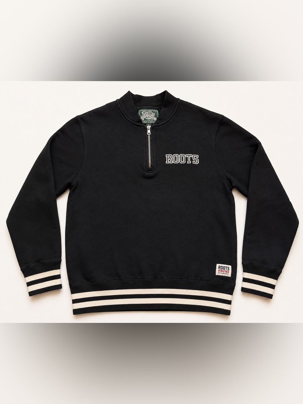 Roots Canada Quarter Zip Sweatshirt Large Y2K Varsity Stripe